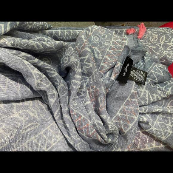 Modena Women’s Kimono with  Blue and white floral geometric with Tassels OS - Picture 12 of 12